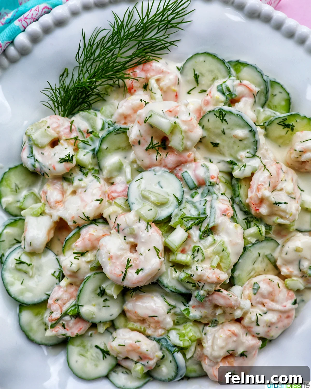 Cucumber shrimp salad in a bowl
