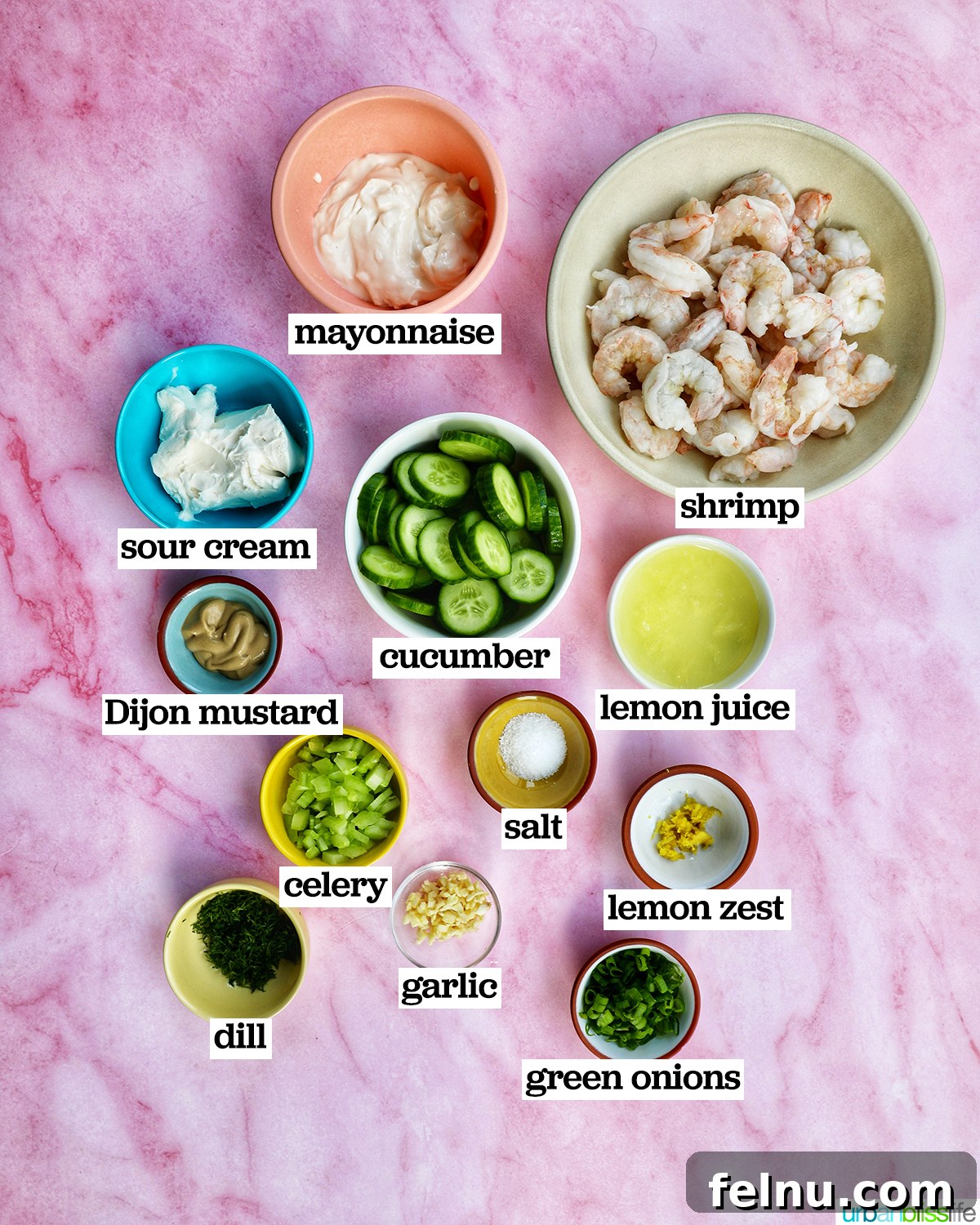 Ingredients for cucumber shrimp salad