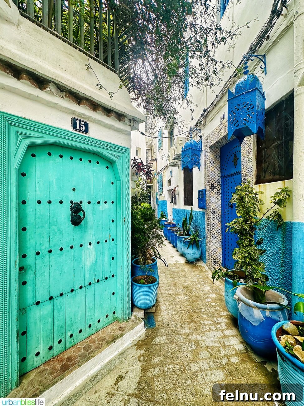 Morocco Unveiled: A 10-Day Journey from Coast to Desert 28 The green and blue painted streets of Tangier, Morocco.
