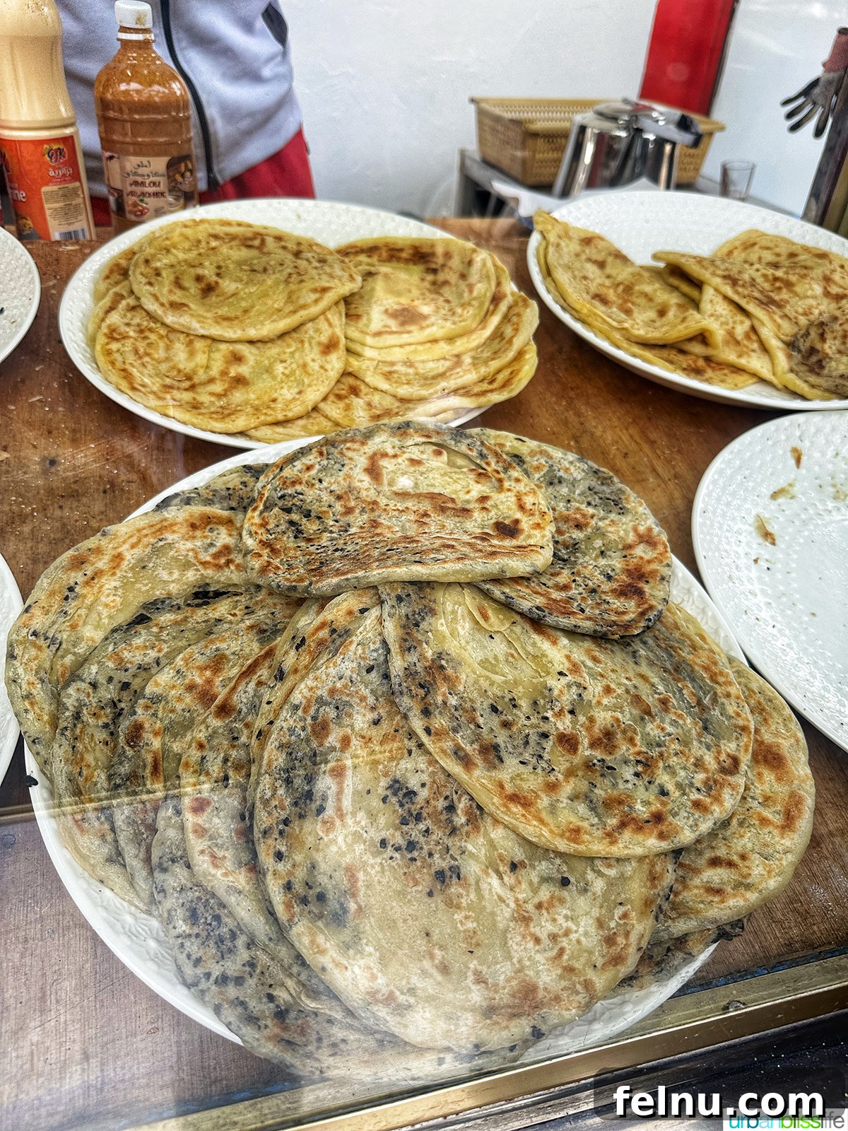 Authentic Moroccan Cuisine 15 Golden-brown Msemmen flatbread.