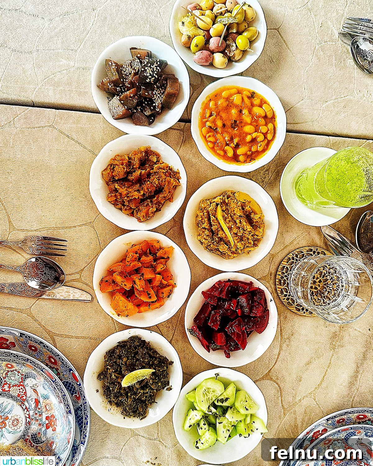 Authentic Moroccan Cuisine 10 An array of colorful Moroccan salads, including Zaalouk.
