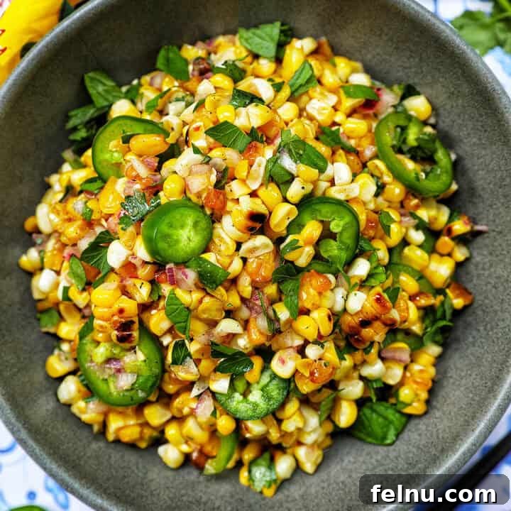 Fire-Kissed Corn Salad 16 bowl of charred corn salad.
