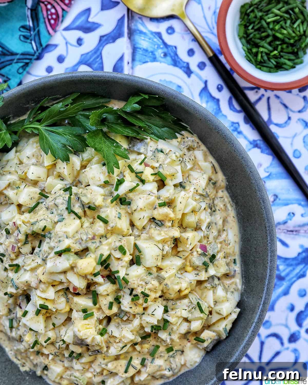 Dill Pickle Egg Salad Delight 8 Bowl of Dill Pickle Egg Salad with parsley