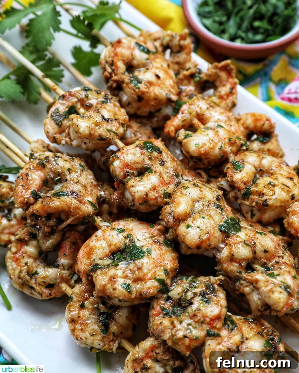 Grilled Shrimp Skewers with Chili-Lime Glaze 3 Close-up shot of Prawn BBQ Skewers showing the juicy, caramelized shrimp.