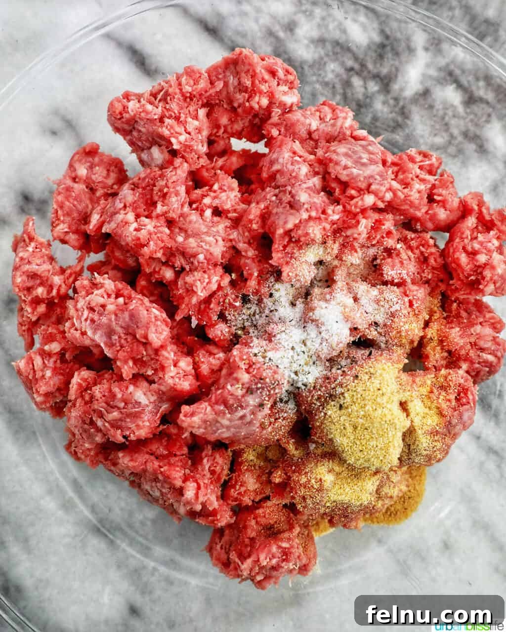 Big Mac Burger Bowl 5 Seasoning ground beef in a bowl.