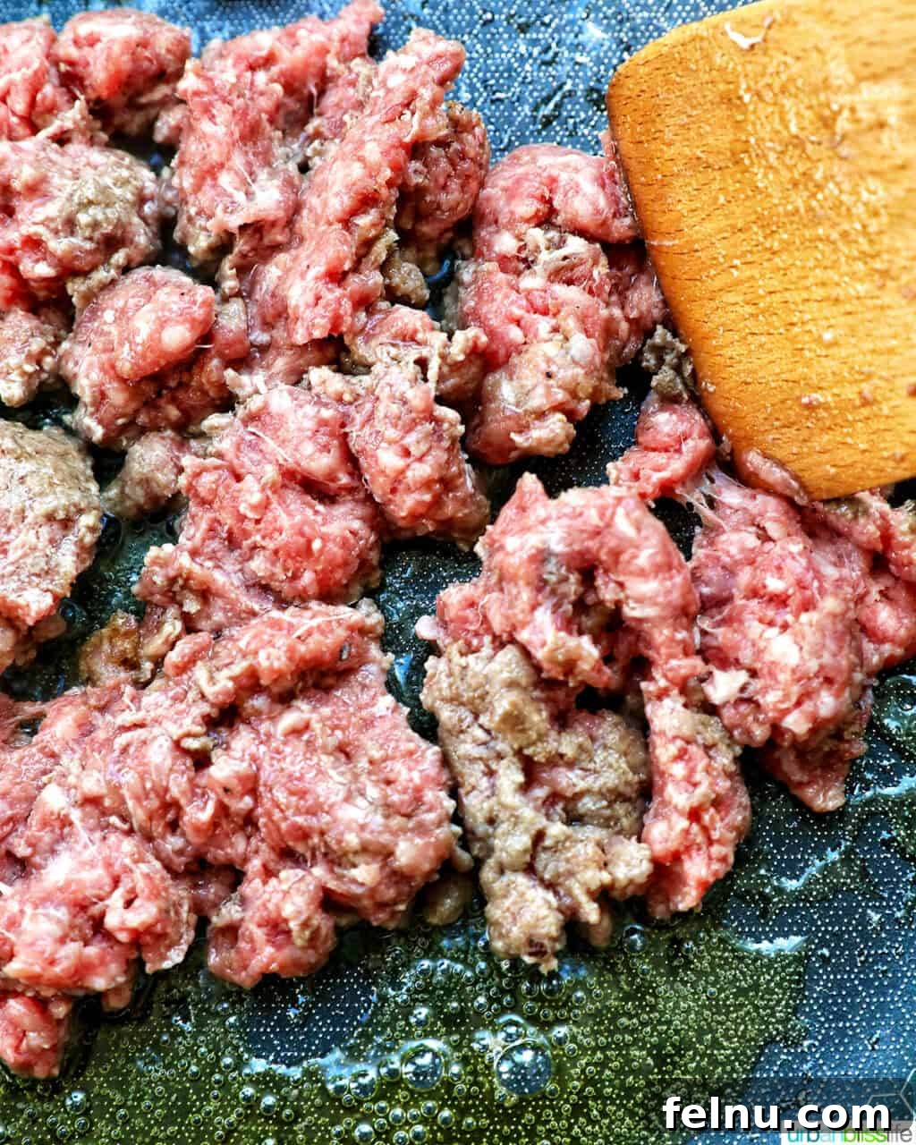 Big Mac Burger Bowl 6 Cooking seasoned ground beef in a skillet.