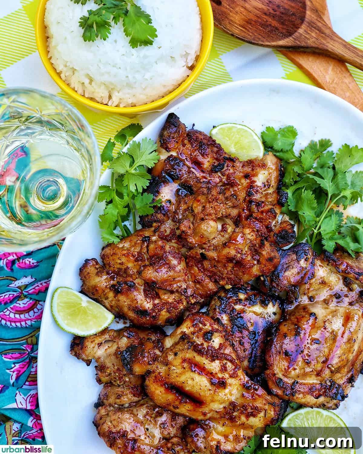 Chicken Inasal 9 Filipino grilled chicken inasal with rice and white wine.