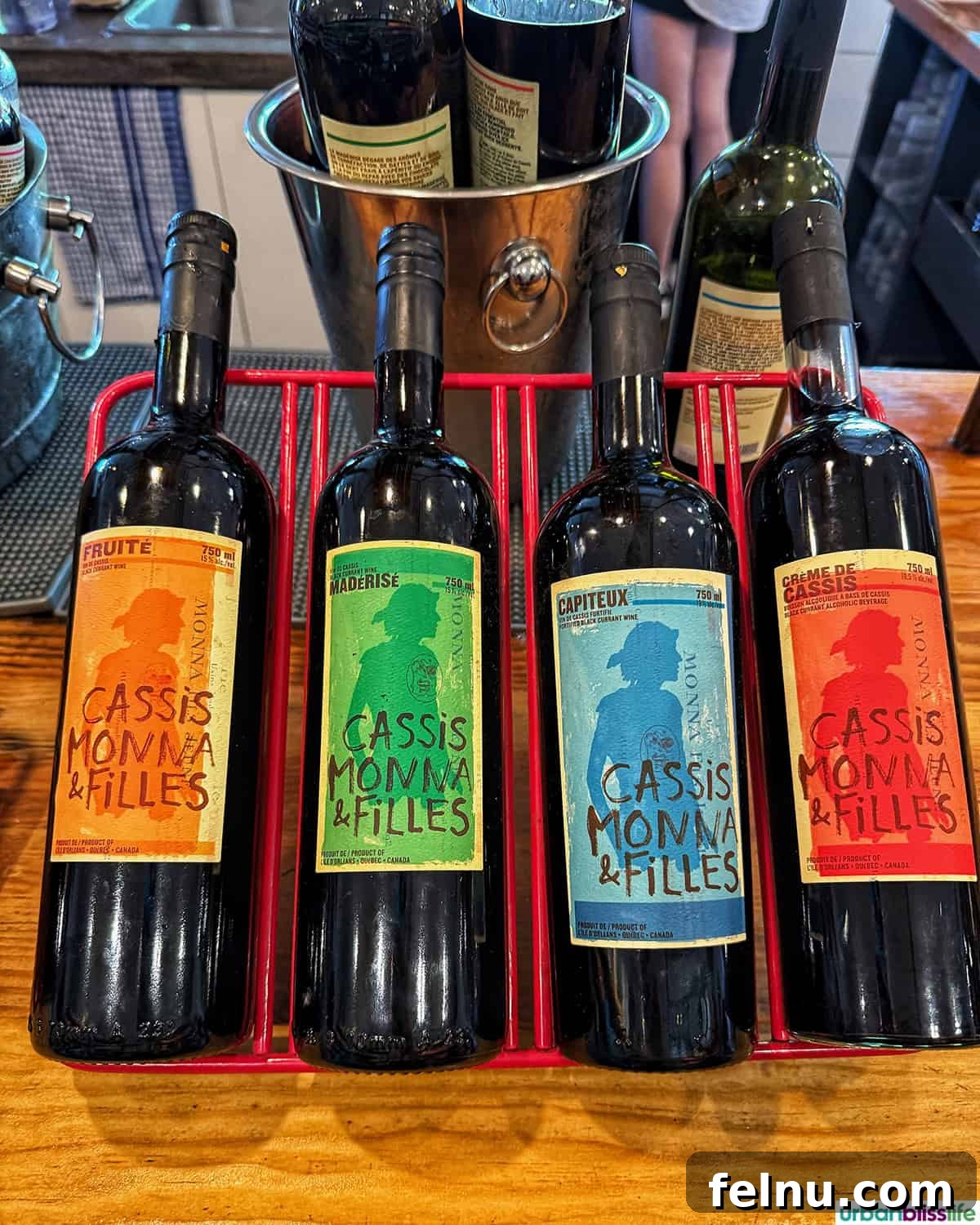 A Taste of Quebec: Culinary Hotspots in the City 7 An array of wine bottles with vibrant and eye-catching labels, showcasing the diverse offerings of Cassis Monna & Filles.