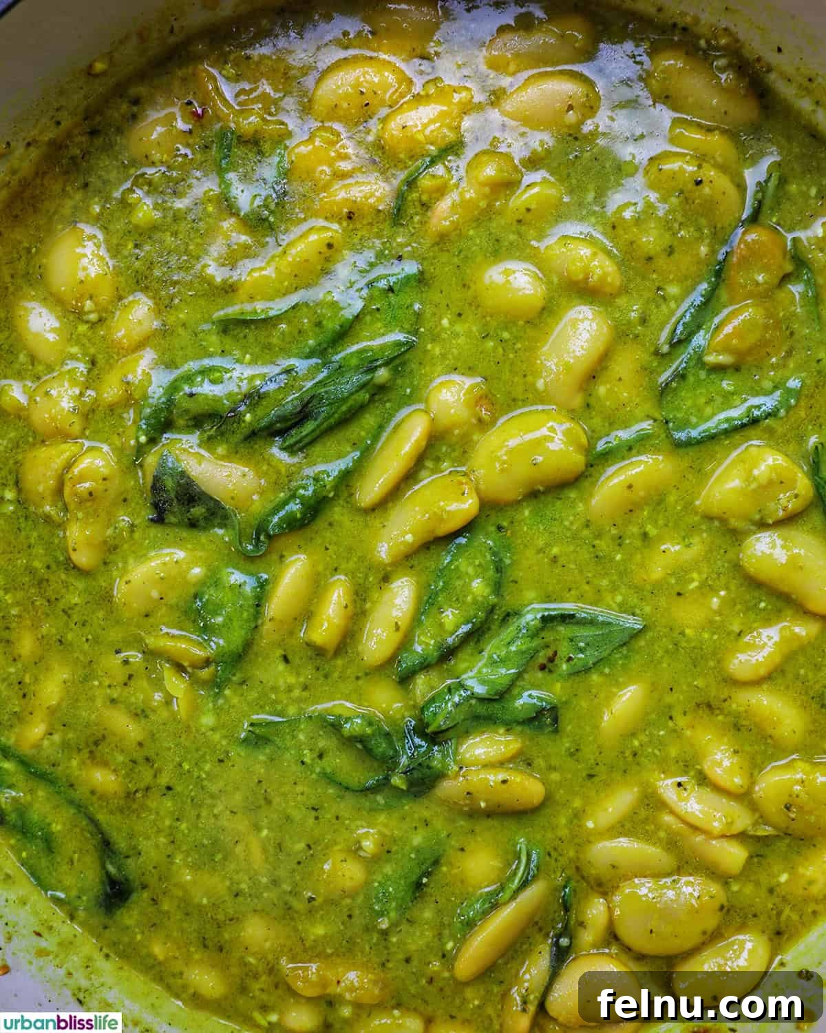 pesto beans in a large pan.