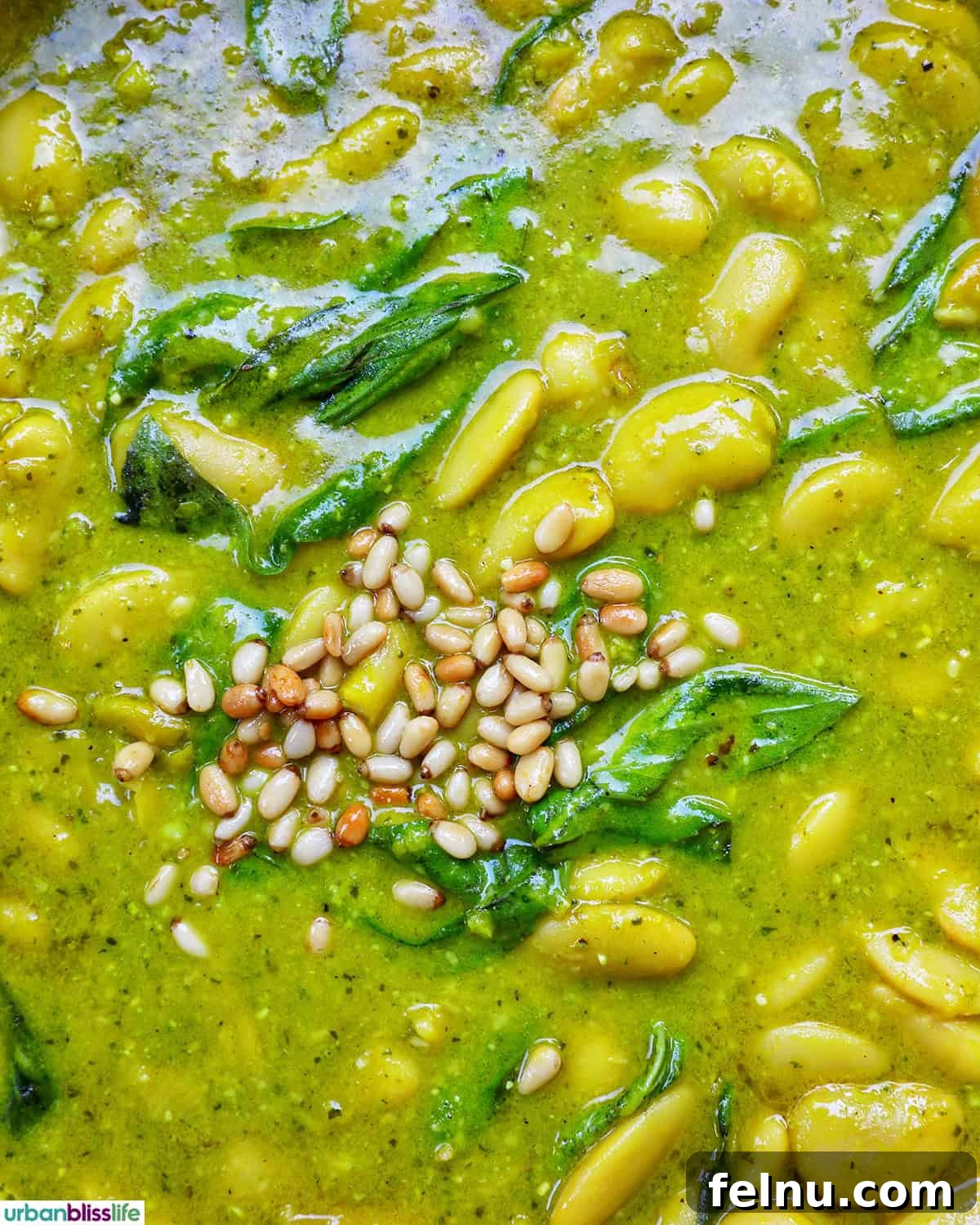 pesto beans in a large pan.