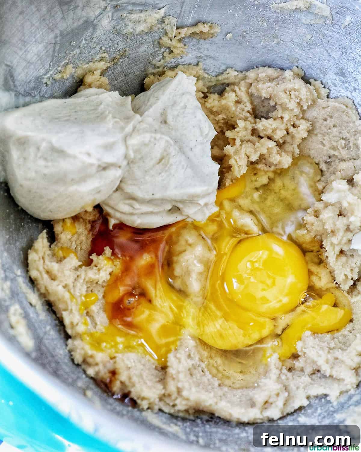 Cookies and Cream Protein Delight 8 Cookie batter in a mixing bowl