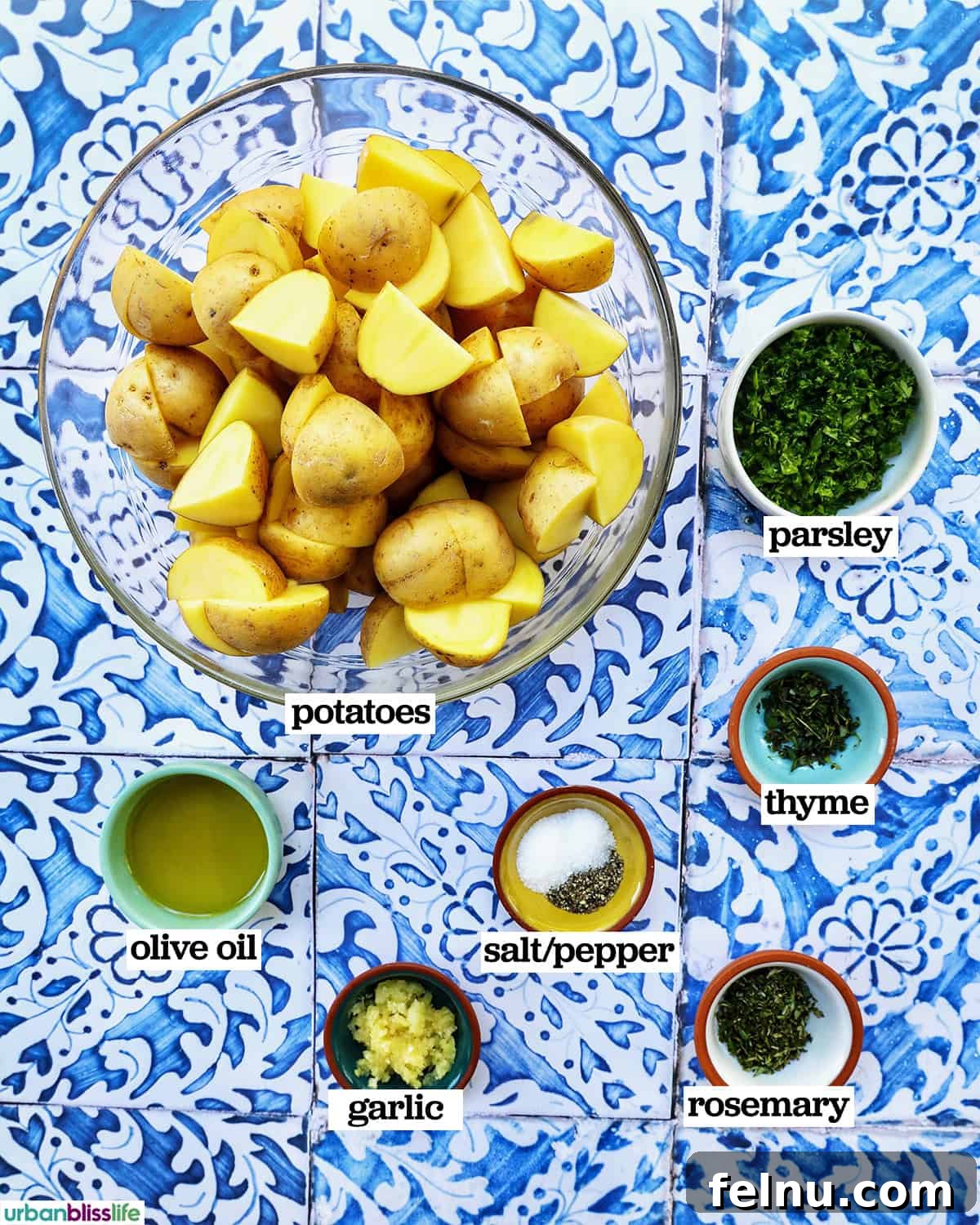 Herb-Infused Potato Delights 5 All the fresh ingredients needed to make delicious herby potatoes.