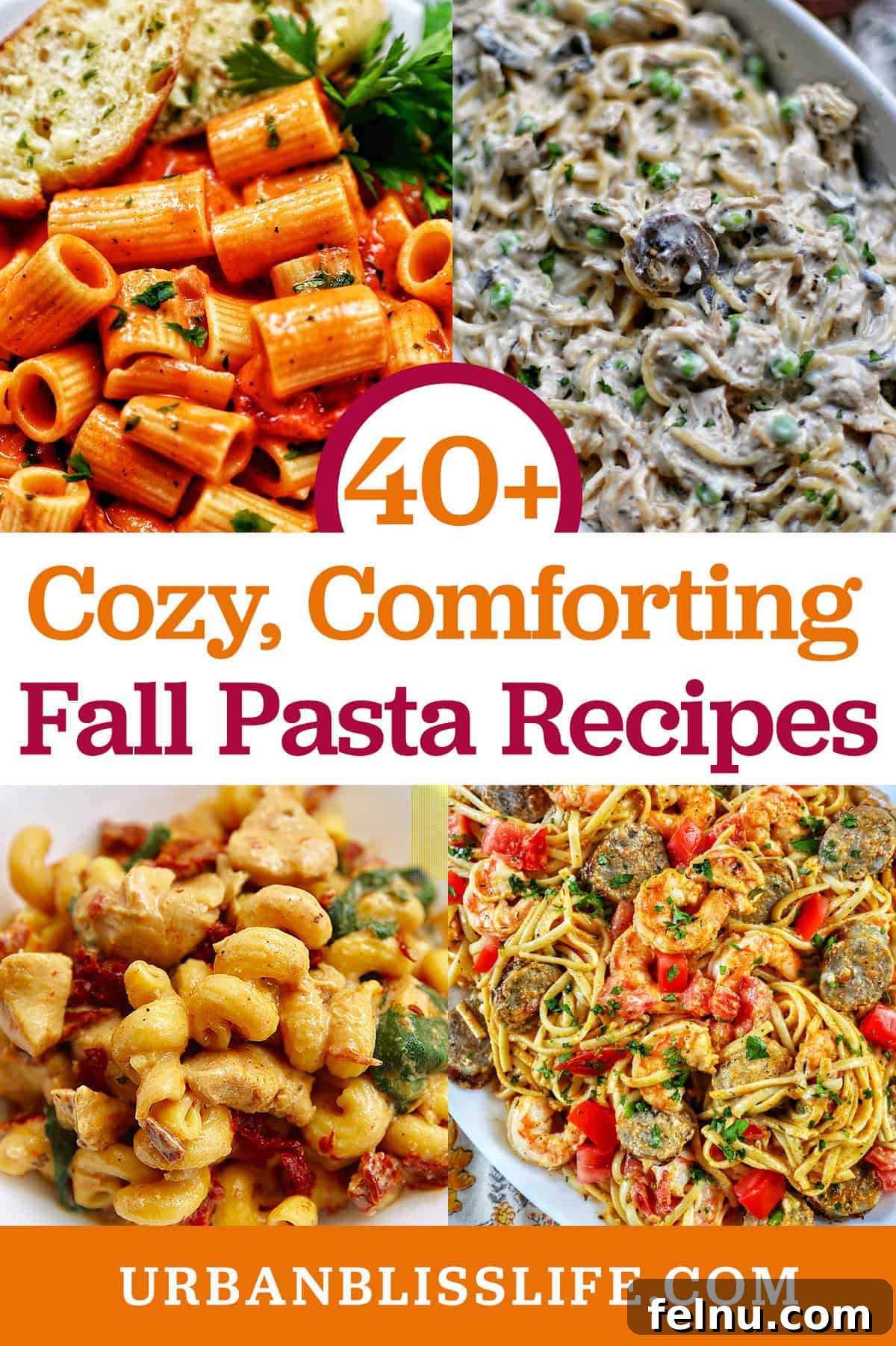 Cozy Fall Pasta Recipes 2 A vibrant collage of various fall pasta dishes, inviting and comforting.