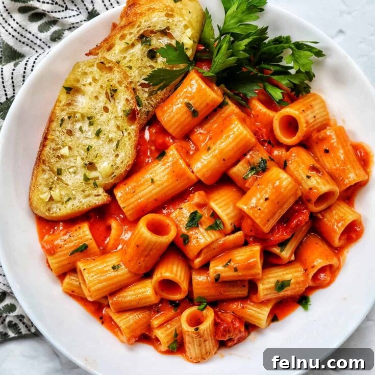 A beloved classic, this rigatoni dish features a velvety vodka tomato cream sauce.