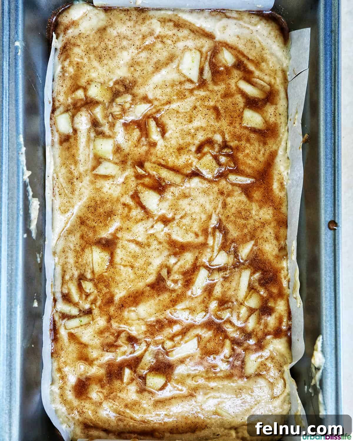 Apple Cinnamon Swirl Bread 17 Apples mixed into batter.