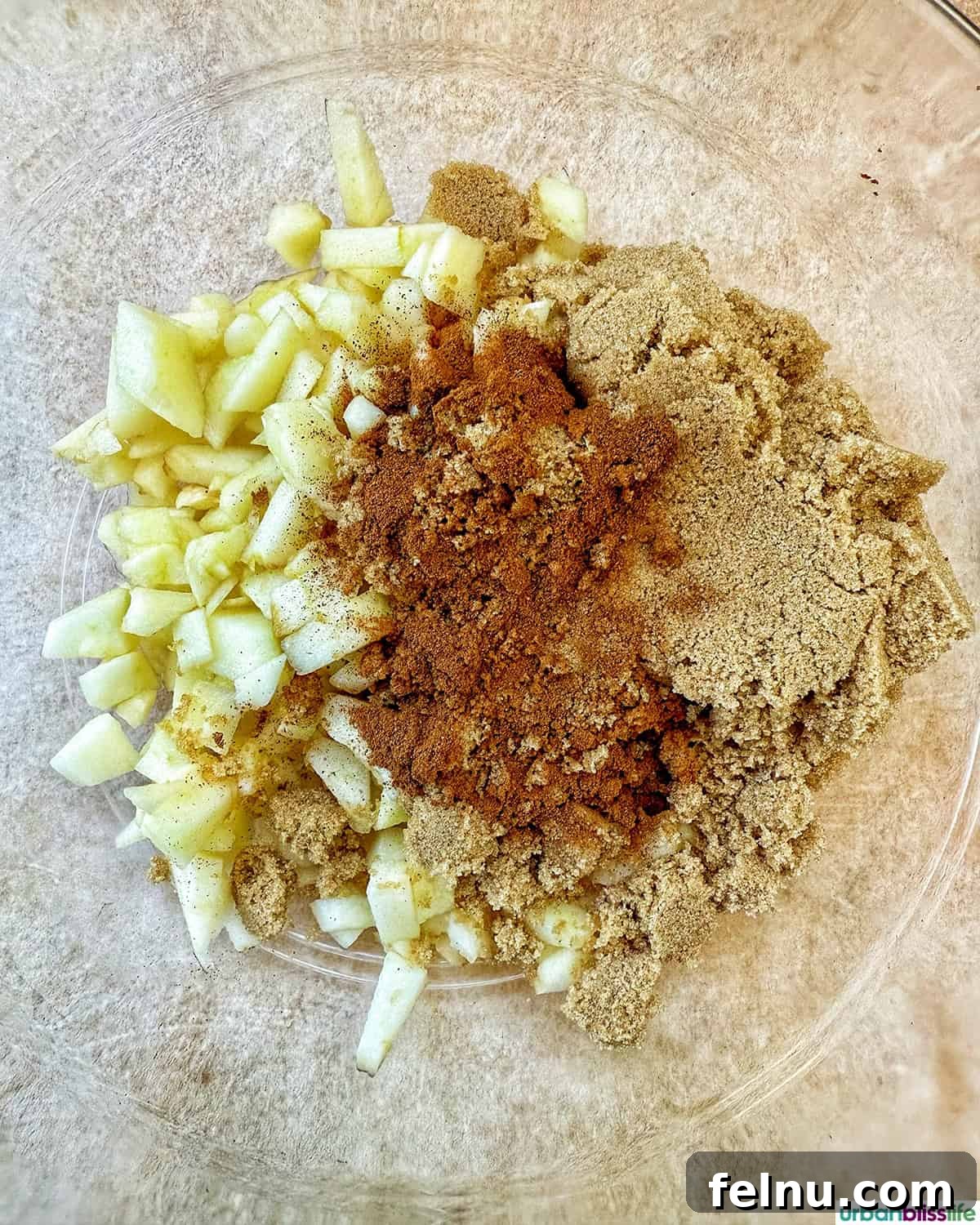 Apple Cinnamon Swirl Bread 6 Diced apples with cinnamon sugar.