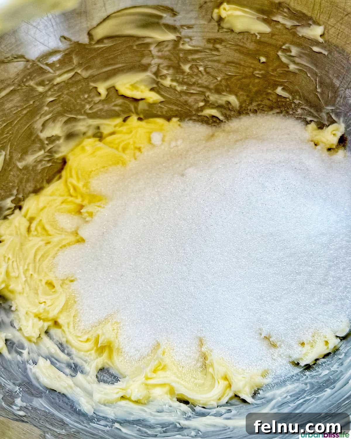 Apple Cinnamon Swirl Bread 9 Adding sugar to butter in a stand mixer.