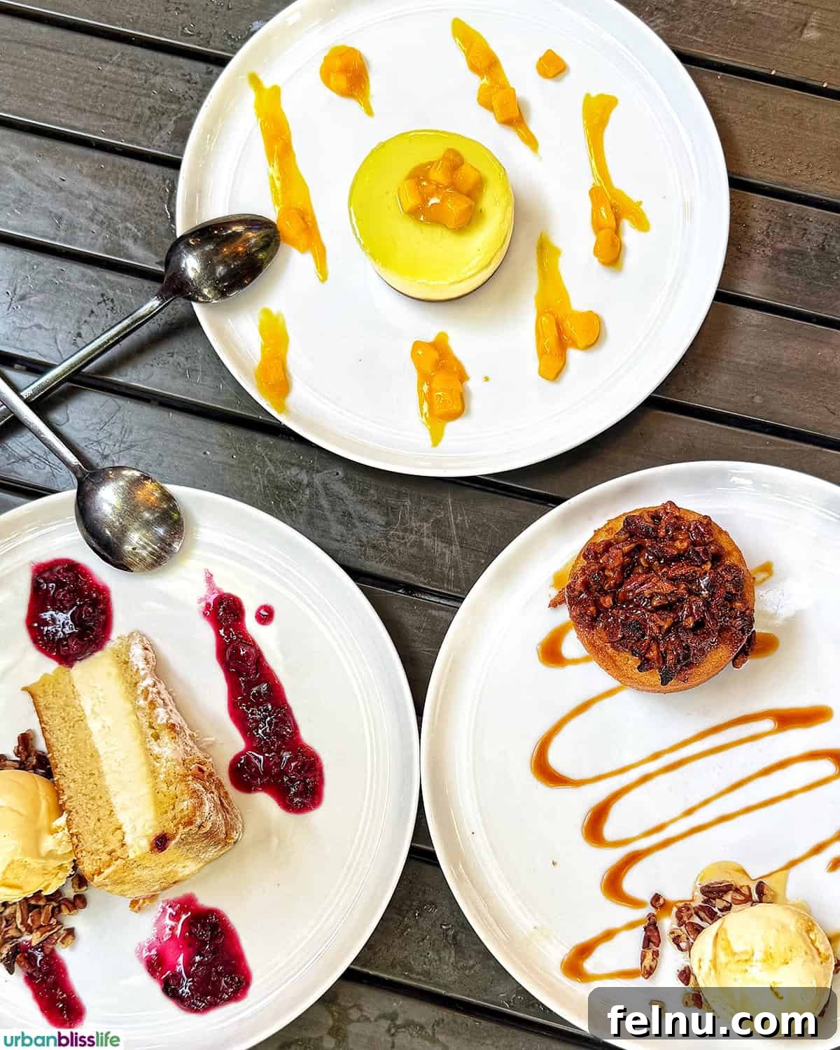 Downtown Santa Ana Eateries 14 An assortment of dessert plates at Benchmark Restaurant.