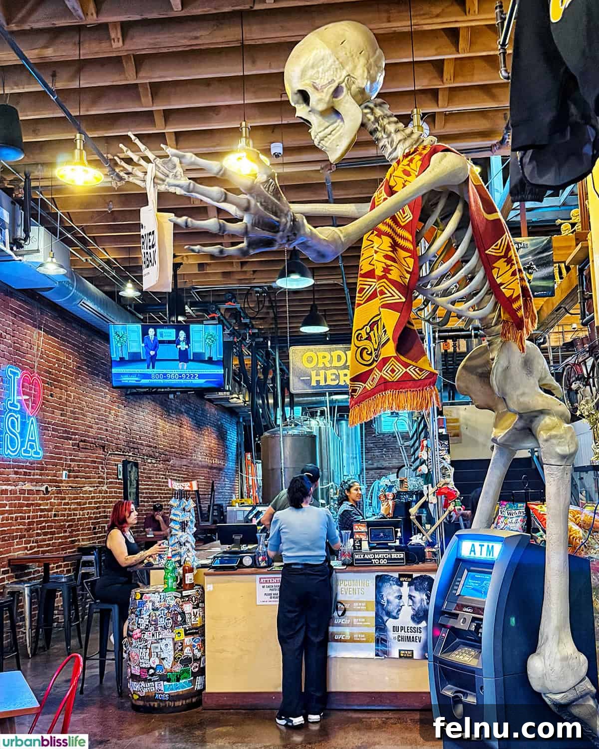 Downtown Santa Ana Eateries 24 A skeleton decoration inside Cerveza Cito, adding to the brewery's quirky and fun atmosphere.