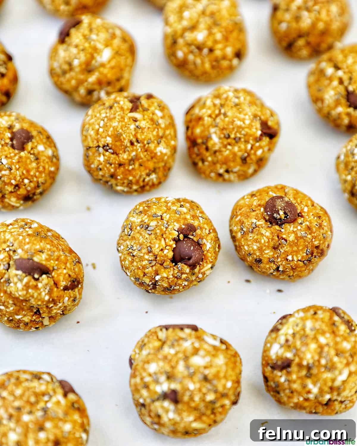 Pumpkin protein balls on a baking sheet