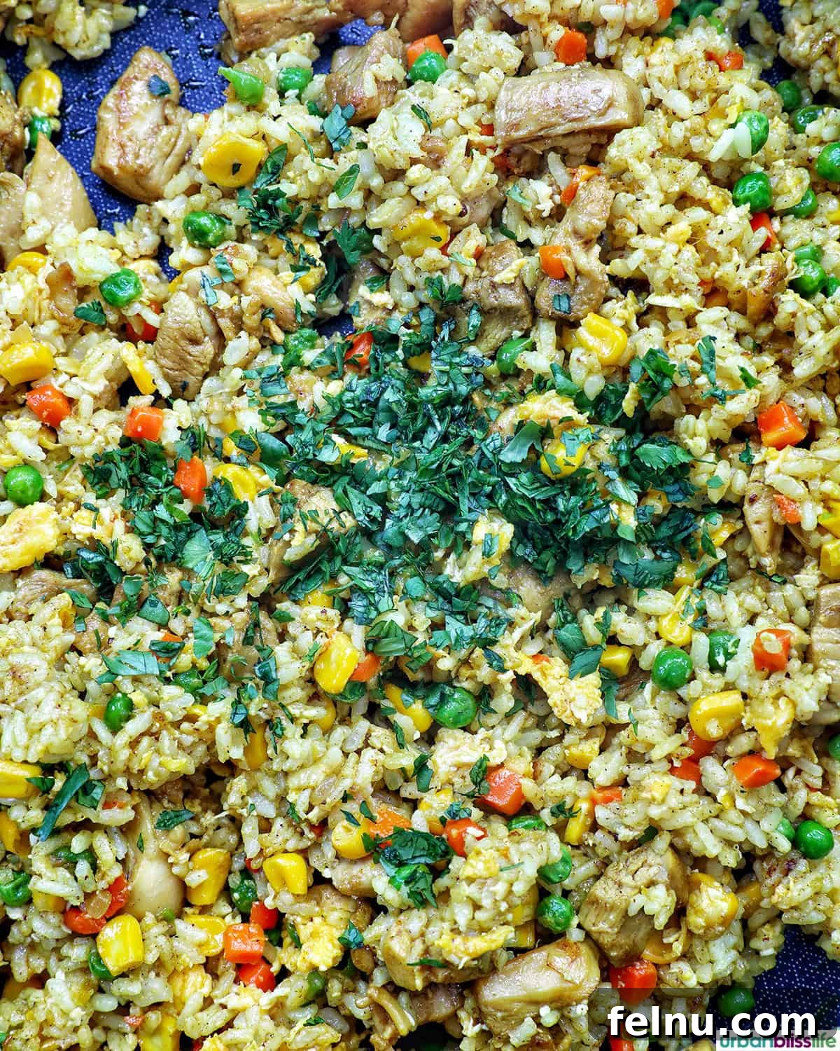 Curried Chicken Fried Rice 13 Combining the eggs with the fried rice.