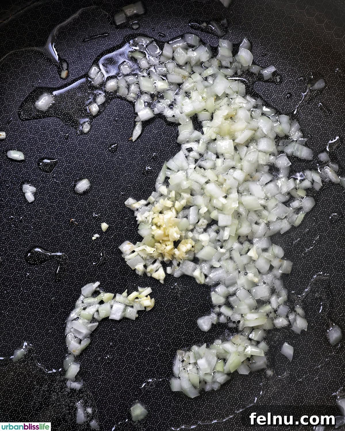 Curried Chicken Fried Rice 5 Sautéing onions and garlic in a pan.