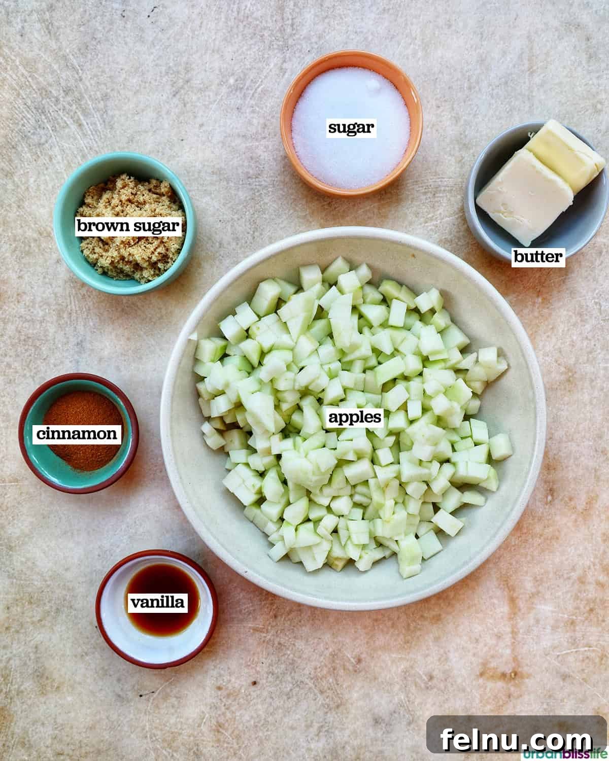 Ingredients for homemade apple pie filling.