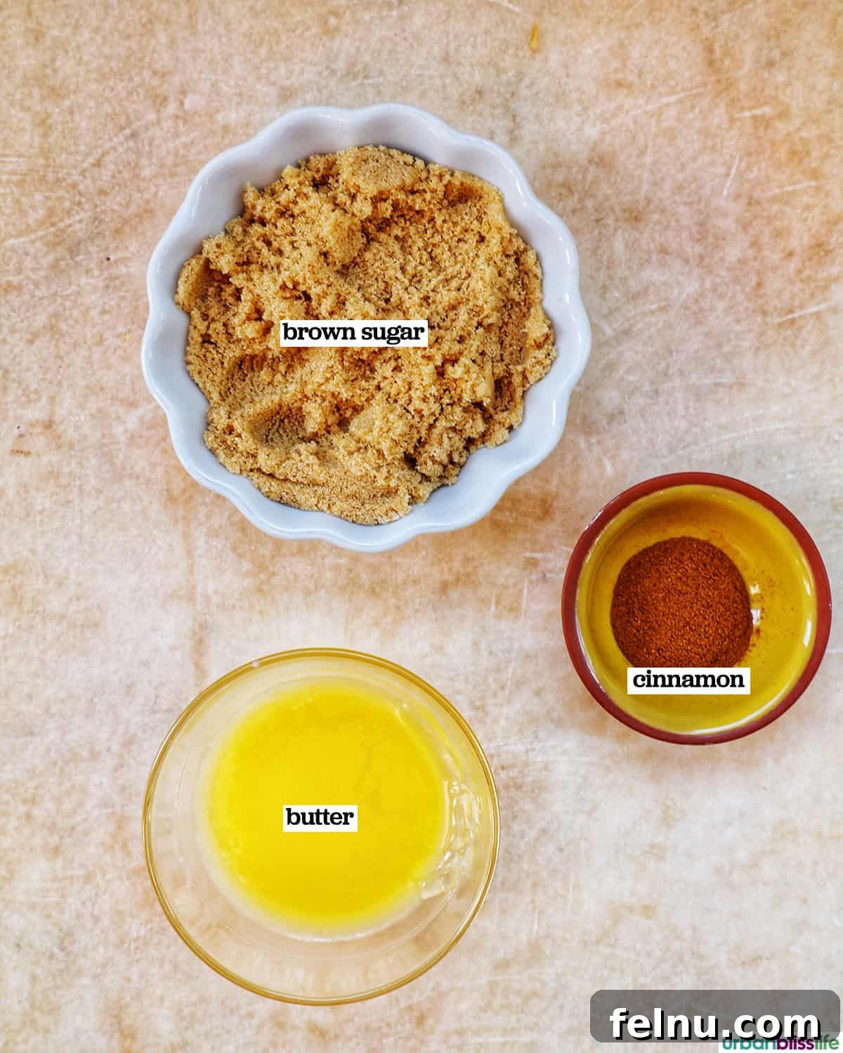 Ingredients for cinnamon sugar filling.