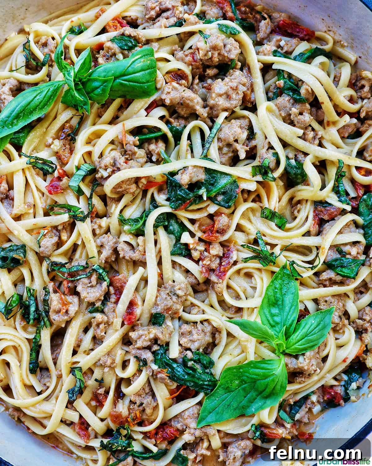 Tuscan Sausage Pasta Delight 18 Tuscan Sausage Pasta in a casserole pan