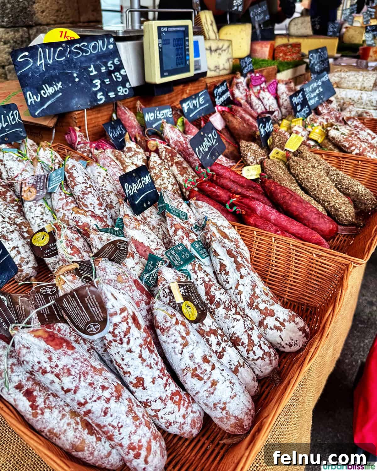 Montpellier Magic: Your Guide to a French Gem 13 Delicious salami stall at Marché aux Arceaux in Montpellier, France, offering a taste of local charcuterie.