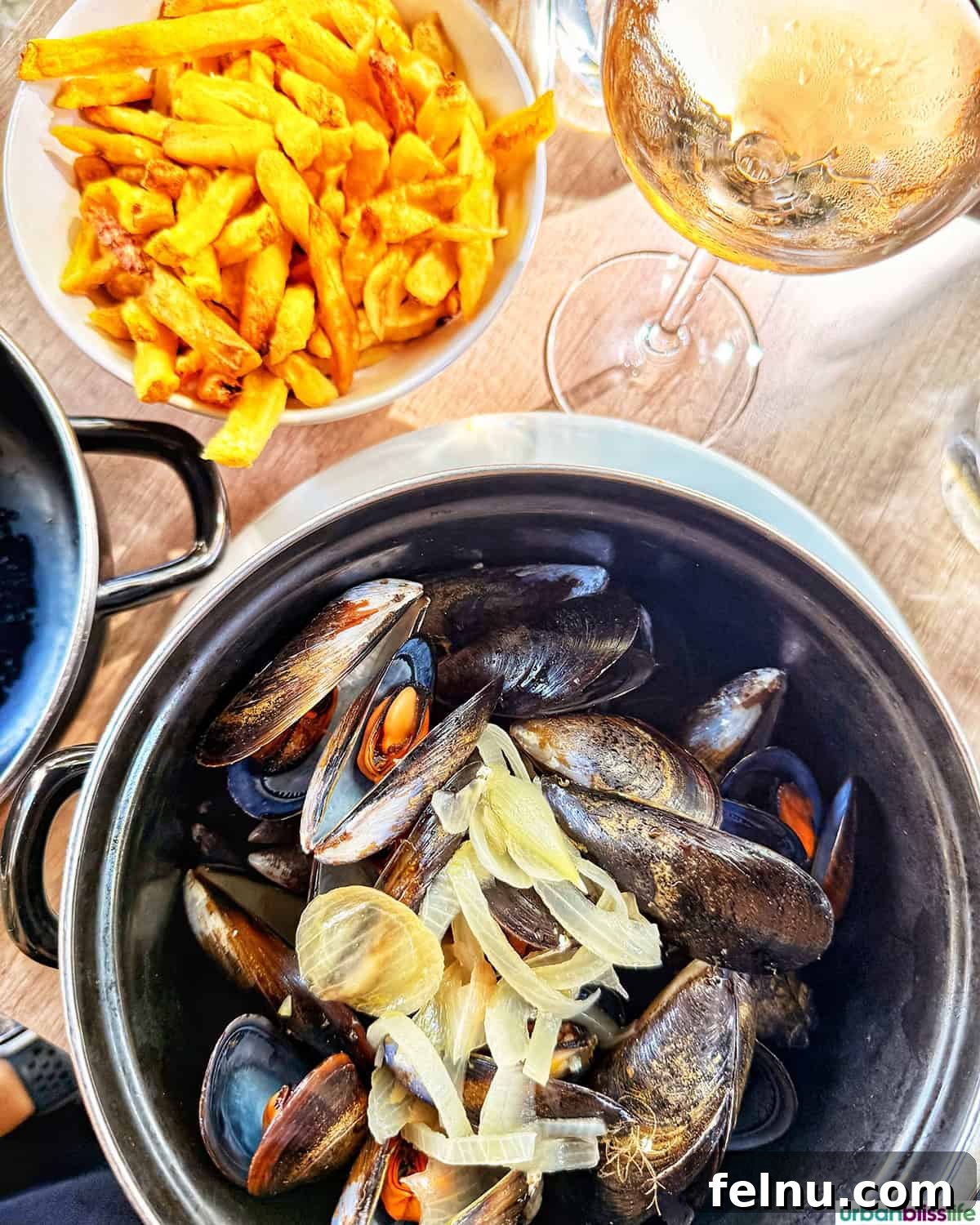 Montpellier Magic: Your Guide to a French Gem 27 Classic moules frites served at Brasserie des Arènes in Nîmes, a perfect French bistro meal.