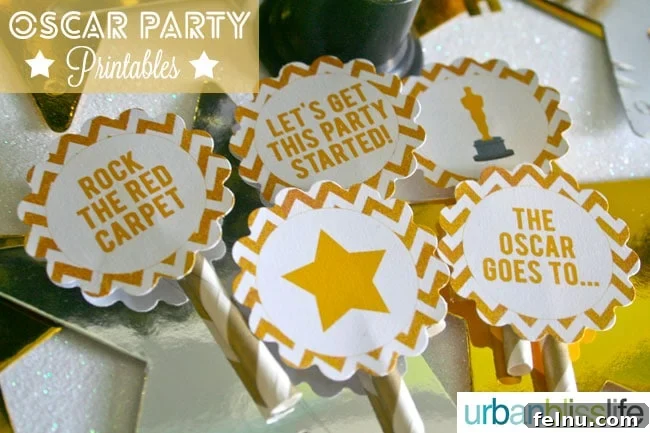 Red Carpet Ready Oscar Celebration 3 Academy Awards Party Cupcake Toppers Gift Tag Printables