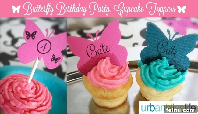 Butterfly Birthday Bash: Whimsical Celebrations 8 Butterfly Birthday Party Cupcake Toppers