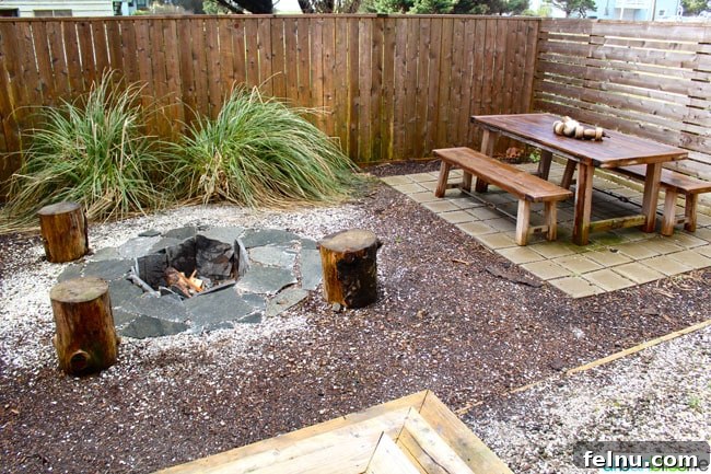 Olivia Beach Homes Coastal Getaways in Lincoln City Oregon 5 Fenced backyard with fire pit and picnic area at The Dog Paddle
