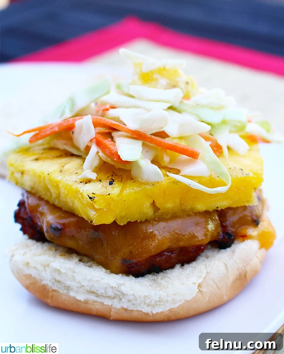 Teriyaki Turkey Burgers Topped with Tropical Slaw 2 Delicious Teriyaki Turkey Burger with Asian Pineapple Slaw
