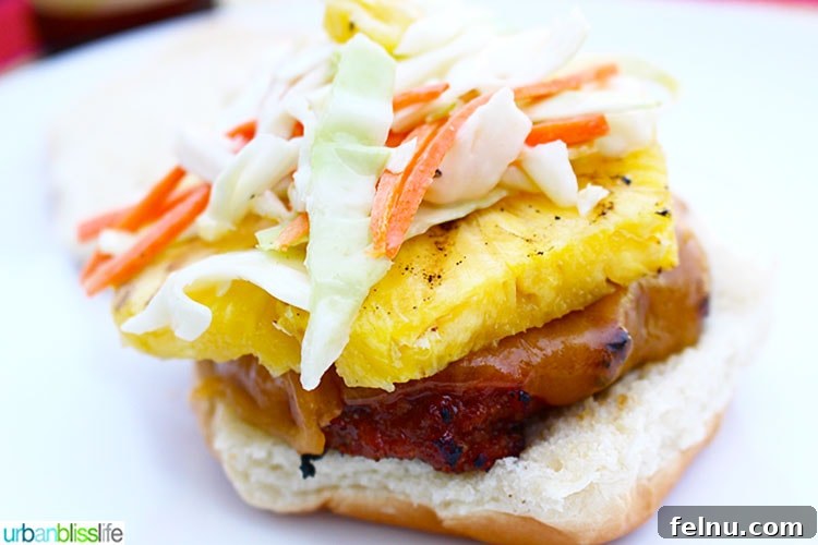 Teriyaki Turkey Burgers Topped with Tropical Slaw 3 Teriyaki Turkey Burger with Pineapple Asian Slaw Landscape