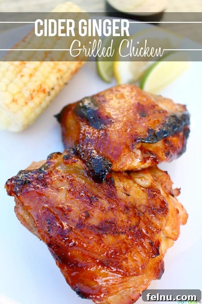 Ginger-Infused Grilled Chicken with Apple Cider Glaze 2 Cider Ginger Grilled Chicken served with corn on the cob and lime slices, with a title text overlay highlighting the recipe.