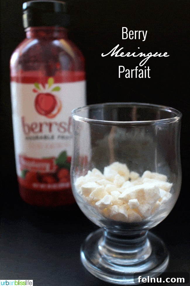 Layering meringue cookies in a parfait glass.