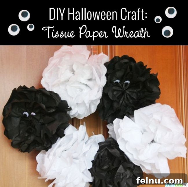 DIY Halloween Wreath Black White Googly Eyes