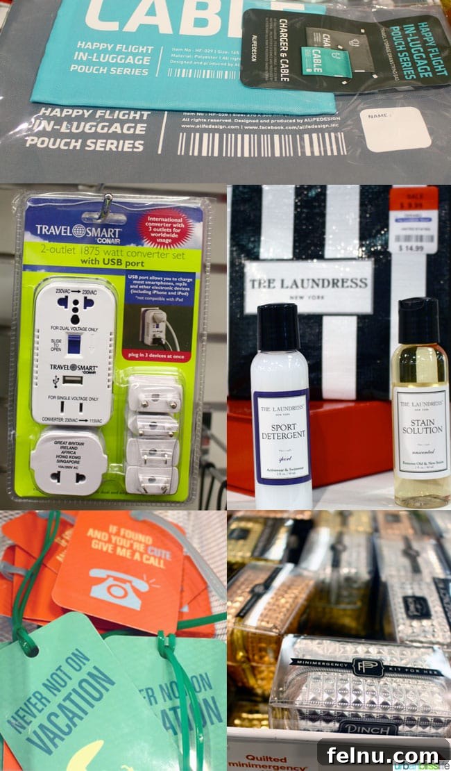 Effortless Packing for Extended Adventures 4 Container Store travel essentials including mini emergency kits, travel laundry kits, and cable organizers.