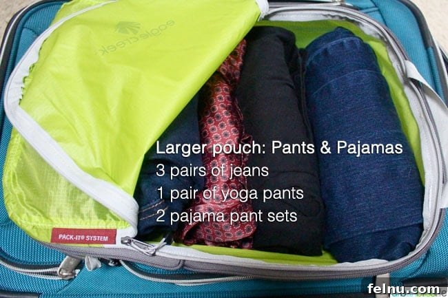 Effortless Packing for Extended Adventures 8 Extended stay travel essential: a large clothing packing pouch for bulkier items or multiple outfits.