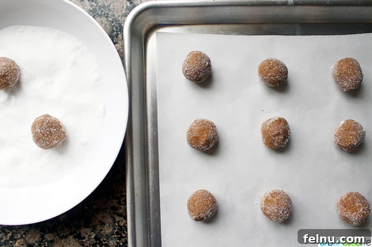 Chewy Ginger Molasses Cookies Gingersnap Delights: Soft & Chewy Molasses Cookies 9 Ginger molasses cookie dough balls on a baking sheet