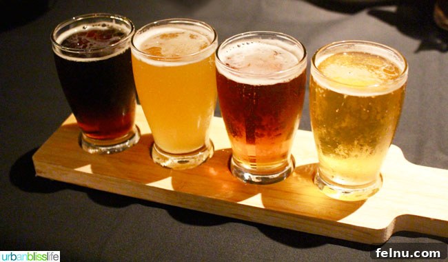 Gustavs House 3 A flight of four different German beers, served in a sampler at Gustav's Pub and Grill