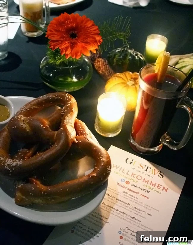 Gustavs House 4 The famous giant Bavarian Pretzel at Gustav's, served with whole grain mustard
