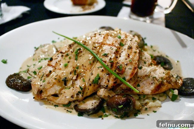 Gustavs House 5 Grilled chicken breast with pepper cream sauce, sautéed mushrooms, and housemade spätzle at Gustav's