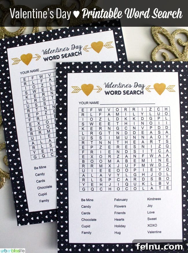 Free Printable Valentine Cards - Word Search Activity