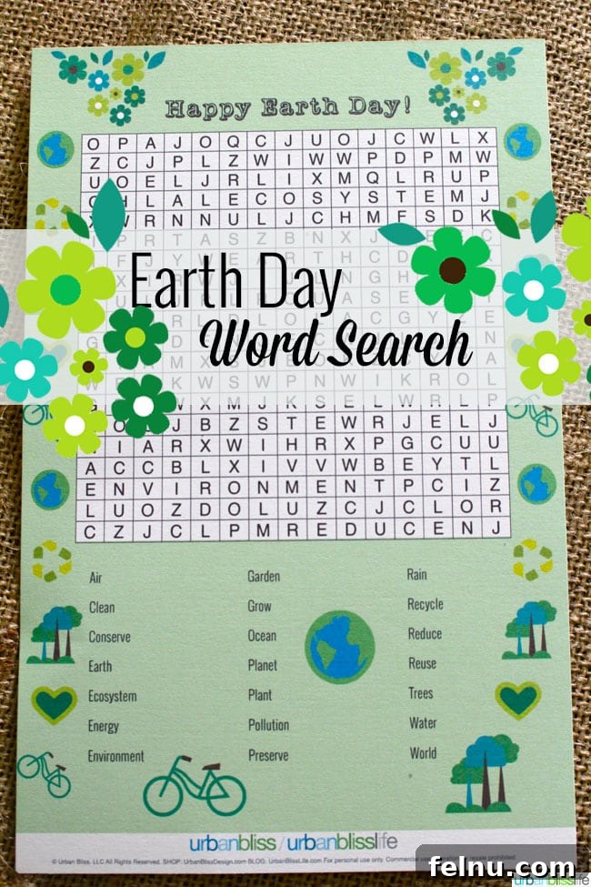 Host Your Own Eco Friendly Earth Day Party DIYs and Printables 7 Earth Day Party Ideas: Word Search Printable by Urban Bliss