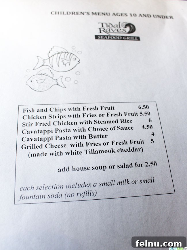 Tidal Raves Depoe Bay Oregon Oceanfront Dining 5 Tidal Raves restaurant's Childrens Menu for picky eaters.