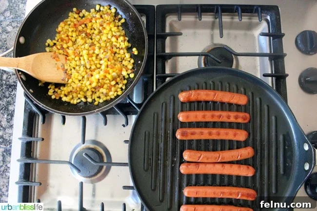 Summer Corn Relish and hot dogs
