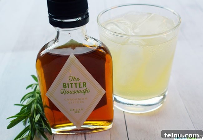 The Summer Backyard Gin Fizz 5 Bottle of The Bitter Housewife Cardamom Bitters, handcrafted in Portland